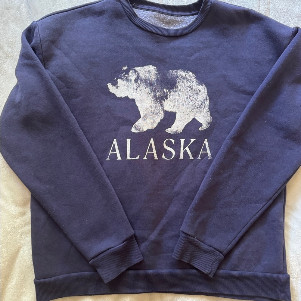 Nordstrom S Navy Crewneck Sweater with White Bear Alaska Graphic